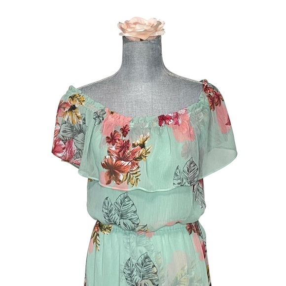 Express Mint Green Floral Print Creped Chiffon HighLow Maxi Dress Size XS - Picture 6 of 16